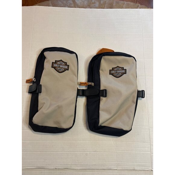 Harley Davidson Motorcycle Leg Bags Black Tan Dual Zippered Rider Pouches - Picture 1 of 7